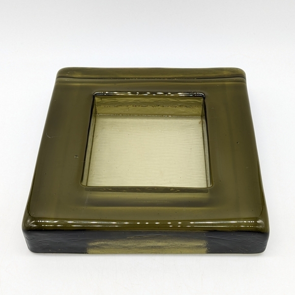 Vintage Blenko green square minimalist glass ashtray - Picture 1 of 8